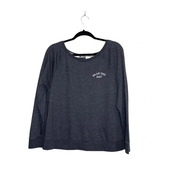 PINK Victoria’s Secret Dark Gray Seas The Day Open Back Sweatshirt Medium Women - Picture 1 of 14